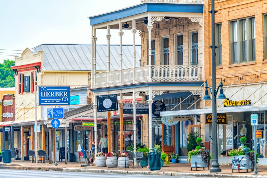Main Street storefronts and small businesses in an American town