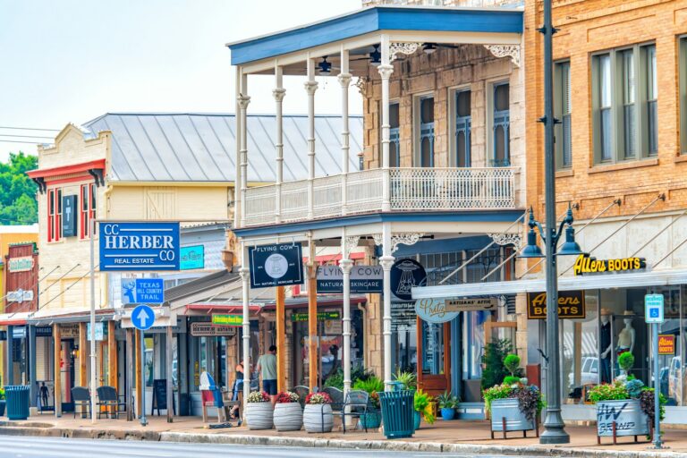 Main Street storefronts and small businesses in an American town